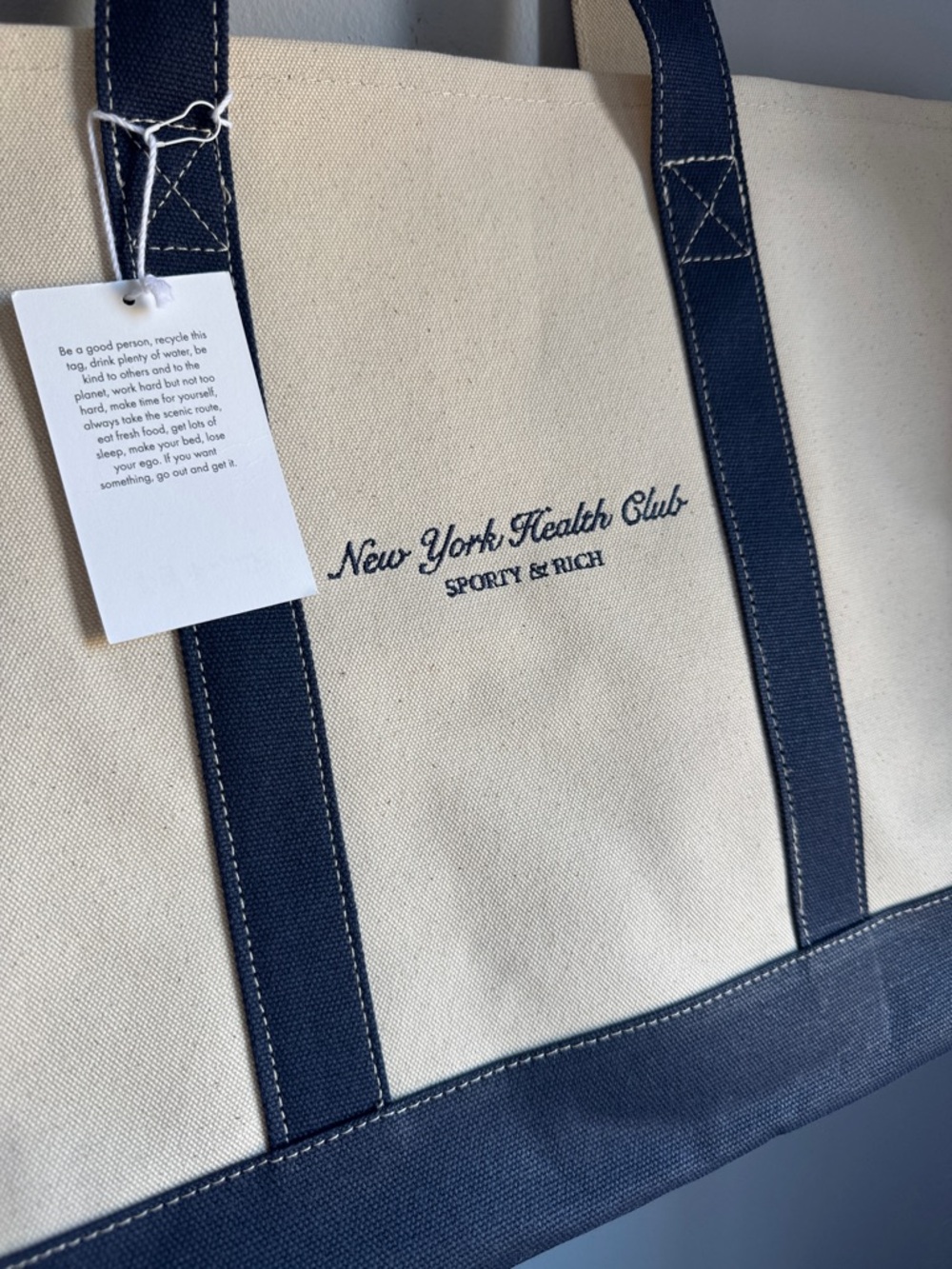 Sporty & Rich Cream Canvas Tote with Navy Script - Picture 5 of 6